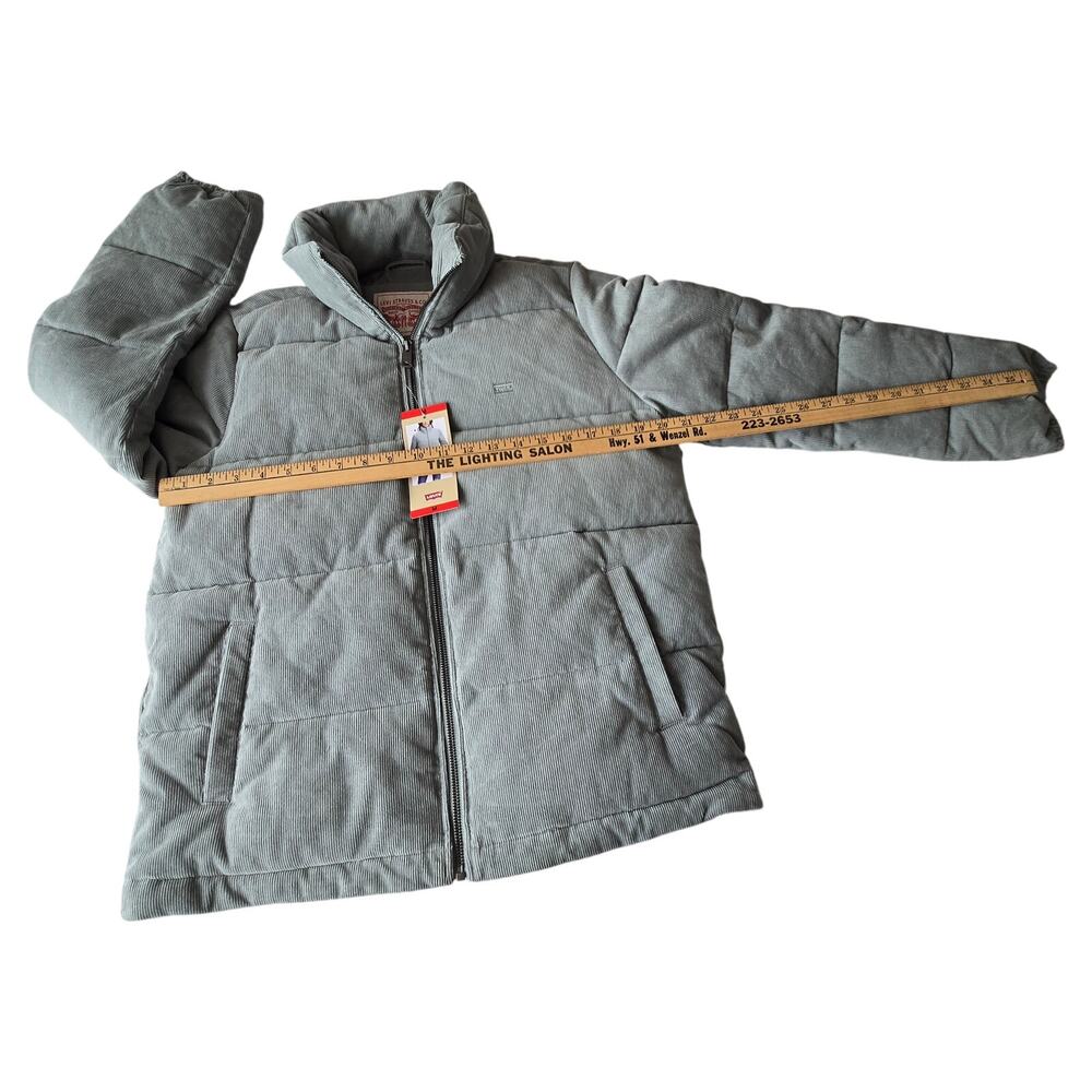 New Levi's Women's Corduroy Mint Green Stand Collar Puffer Zip up Jacket Medium - Picture 10 of 16